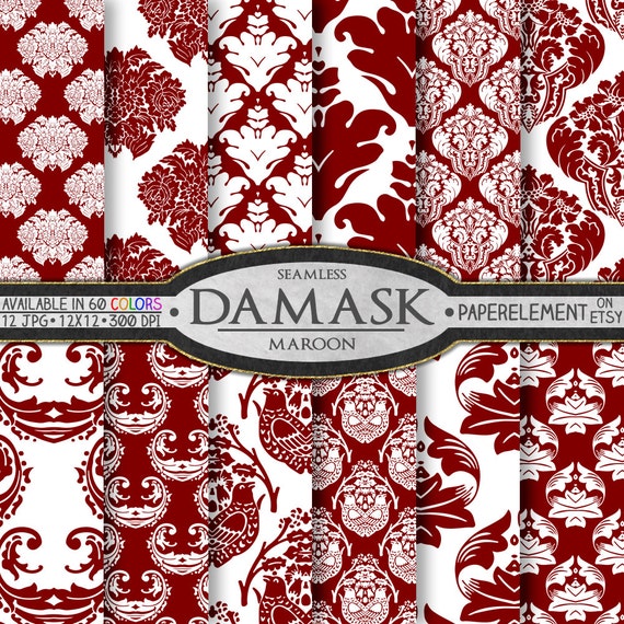 Maroon Damask Download for Scrapbooking Printable Paper Pack