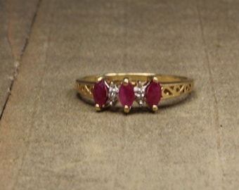 Estate, 10K Yellow Gold Diamond and Ruby Ring