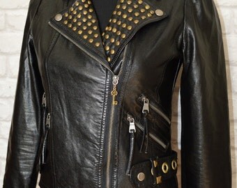 HALF PRICE! Customised punk jacket - faux leather punk jacket - punk jacket - spiked punk jacket - Biker jacket - UK size 8