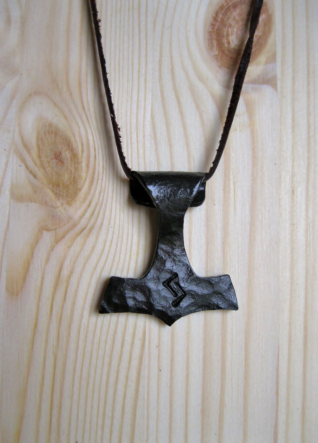 Runed Thor's Hammer necklace sold with reindeer leather