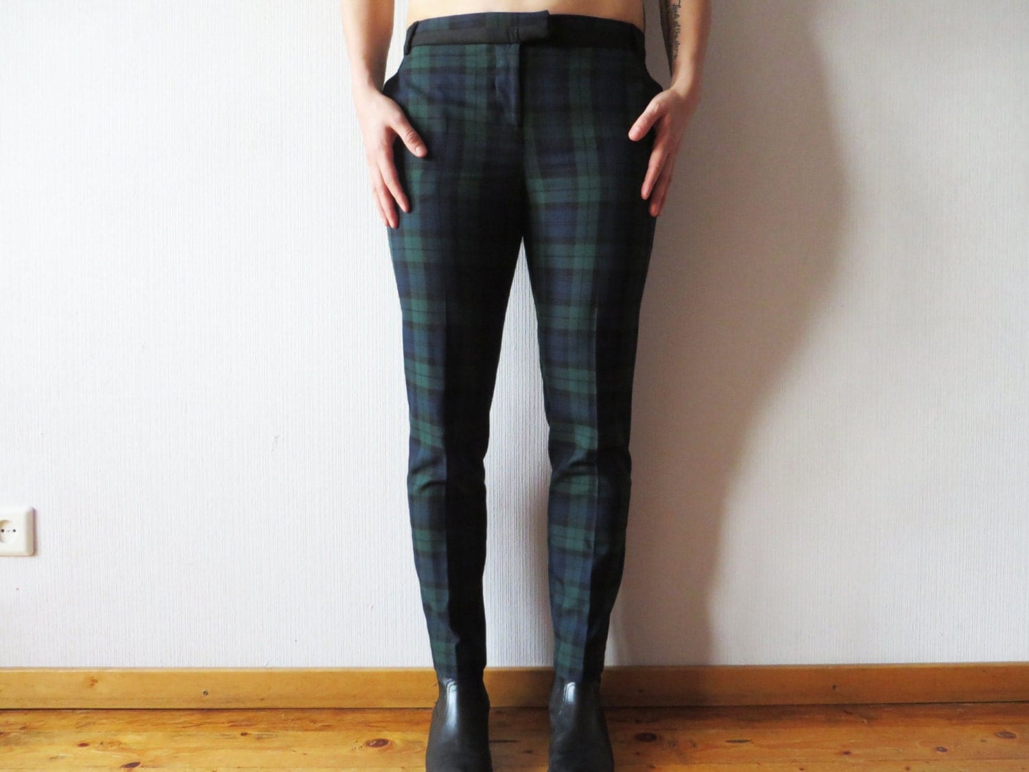 green tartan plaid pants