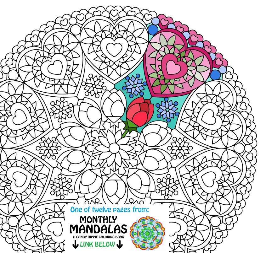 Download Mandala Coloring Page Valentine's Day printable