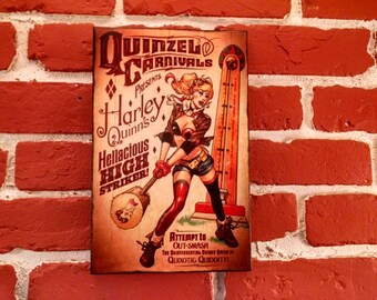 DC Bombshells Harley Quinn Quinzel Carnivals Distressed Wooden Plaque Sign - 3 sizes