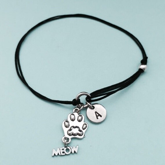 Cat paw cord bracelet cat paw charm bracelet adjustable