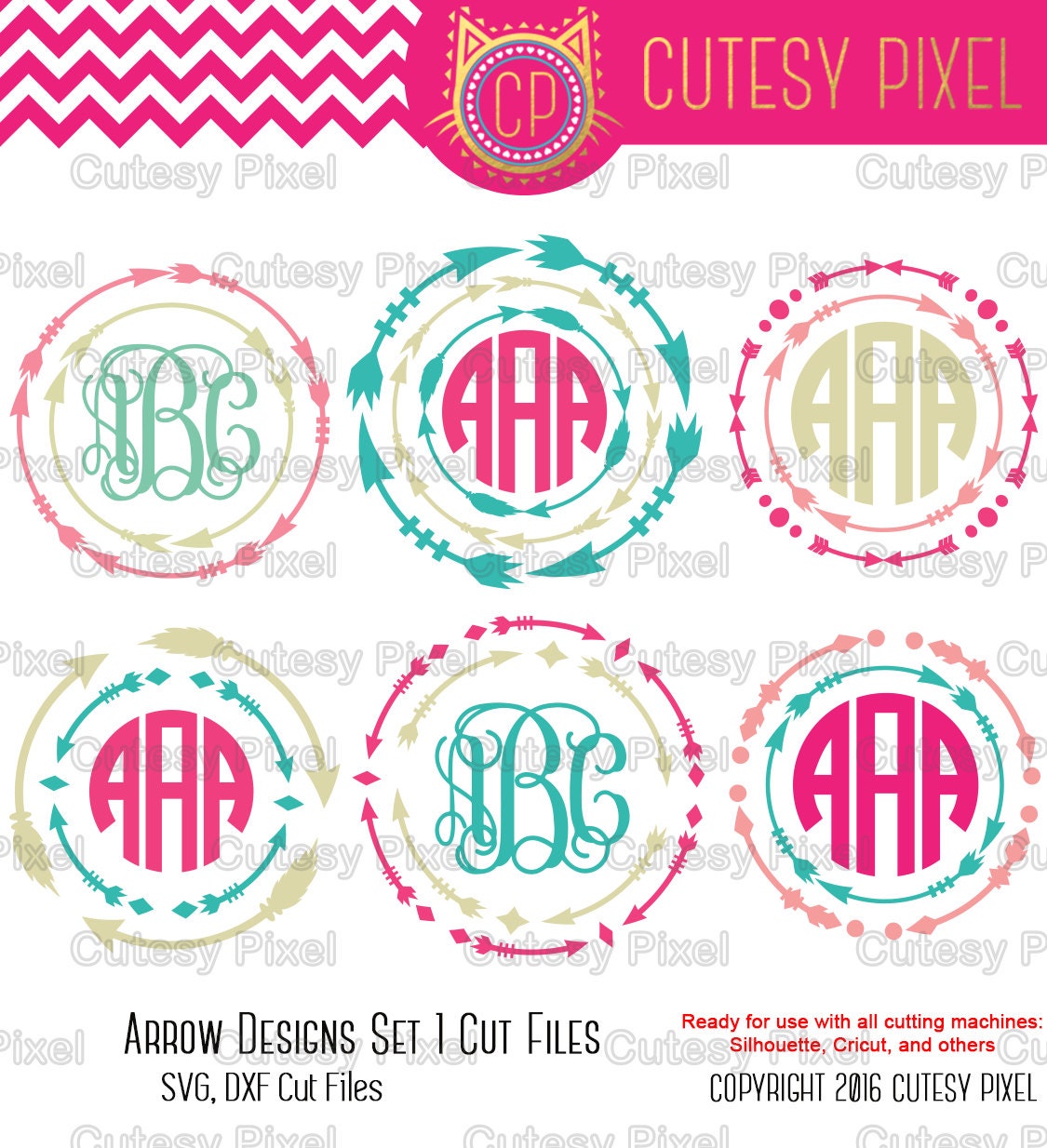 6 Arrow Monogram Frames Svg cutting file arrow by CutesyPixel