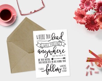 Gilmore Girls- Where You Lead, I Will Follow Lyrics GREETING CARD- Lorelai and Rory, theme song, Stars Hollow, Best Friends, Mom Daughter