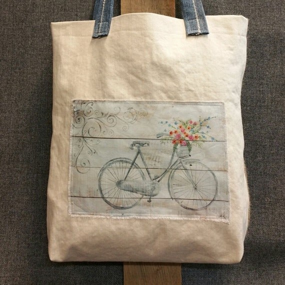 Repurposed burlap tote bag farmhouse decor by TheWhiteBirchStudio