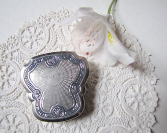 Karess Woodworth Compact, Compact with Mirror, Powder and Rouge, Art Deco, 1920's, Engraved Silver Compact, Bridal Wedding Accessory