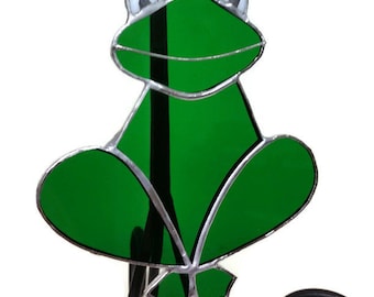 Stained Glass Frog Suncatcher, Green Glass Frog, Handmade, Window Ornament