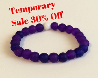 30% Off! Purple 8mm Woman's Stretch Glass Bracelet Dainty Bohemian Plus Size Beaded Jewelry Stacking Abundance Stackable Woman Gift Idea