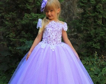 Lace Blue Yellow Flower Girl Dress Birthday Wedding Party