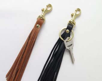 Leather Tassel Keychain. Leather Key Fob. Leather and Brass Key Chain