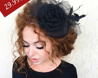 Black Fascinator, Wedding Fascinator Hat, Tea Party Hat, Kentucky Derby Hat, British Hat Fascinator, Bachelorette, Bridal Fascinator