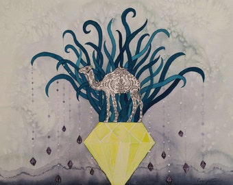 Camel Chandelier Original Watercolor Painting