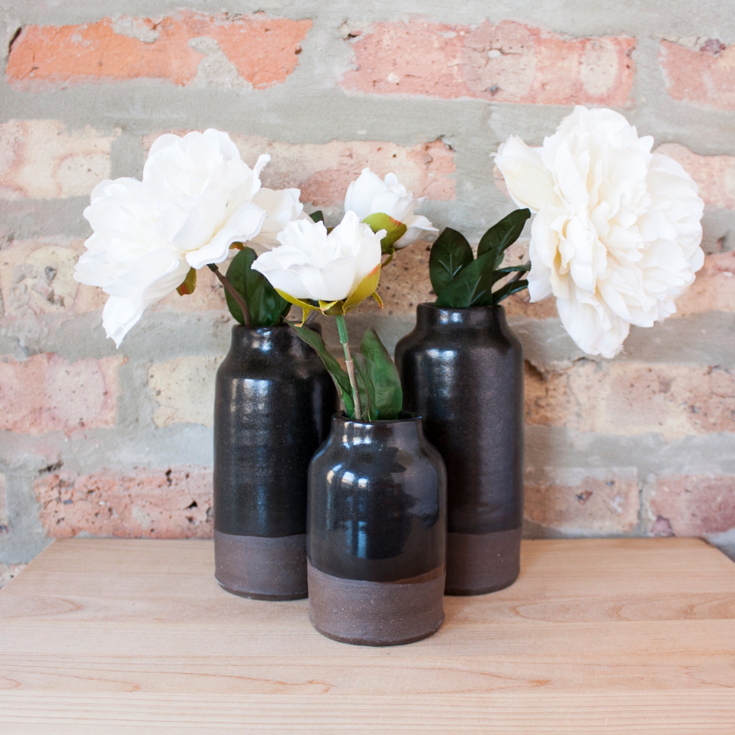 Modern Black & Brown Ceramic Bottle Vases by Barombi Studios