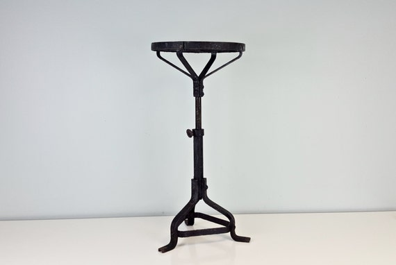 Industrial Wrought Iron Plant Stand Adjustable Height Vintage