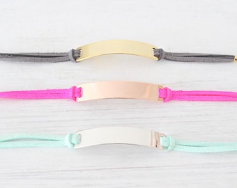 Personalized Bracelet Personalized Medical ID bracelet Velvet leather bracelet. Name Gold Plate Engraved Bracelet Friendship Bracelet