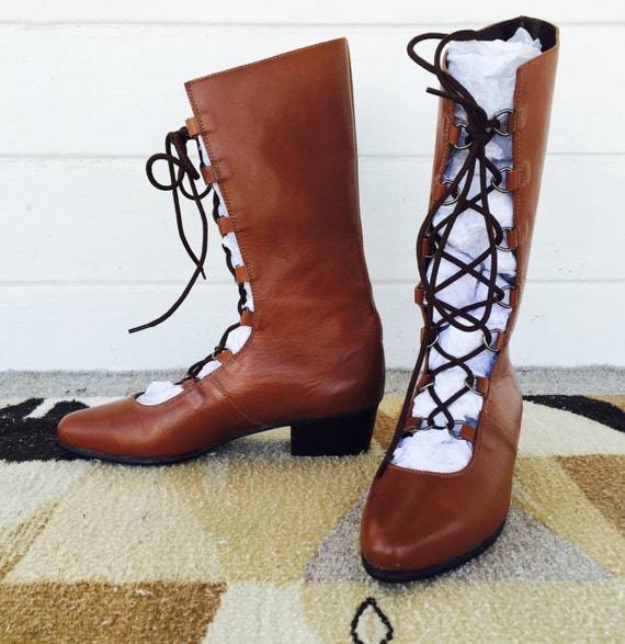 witch walk leather lace up boots vintage brown lace up
