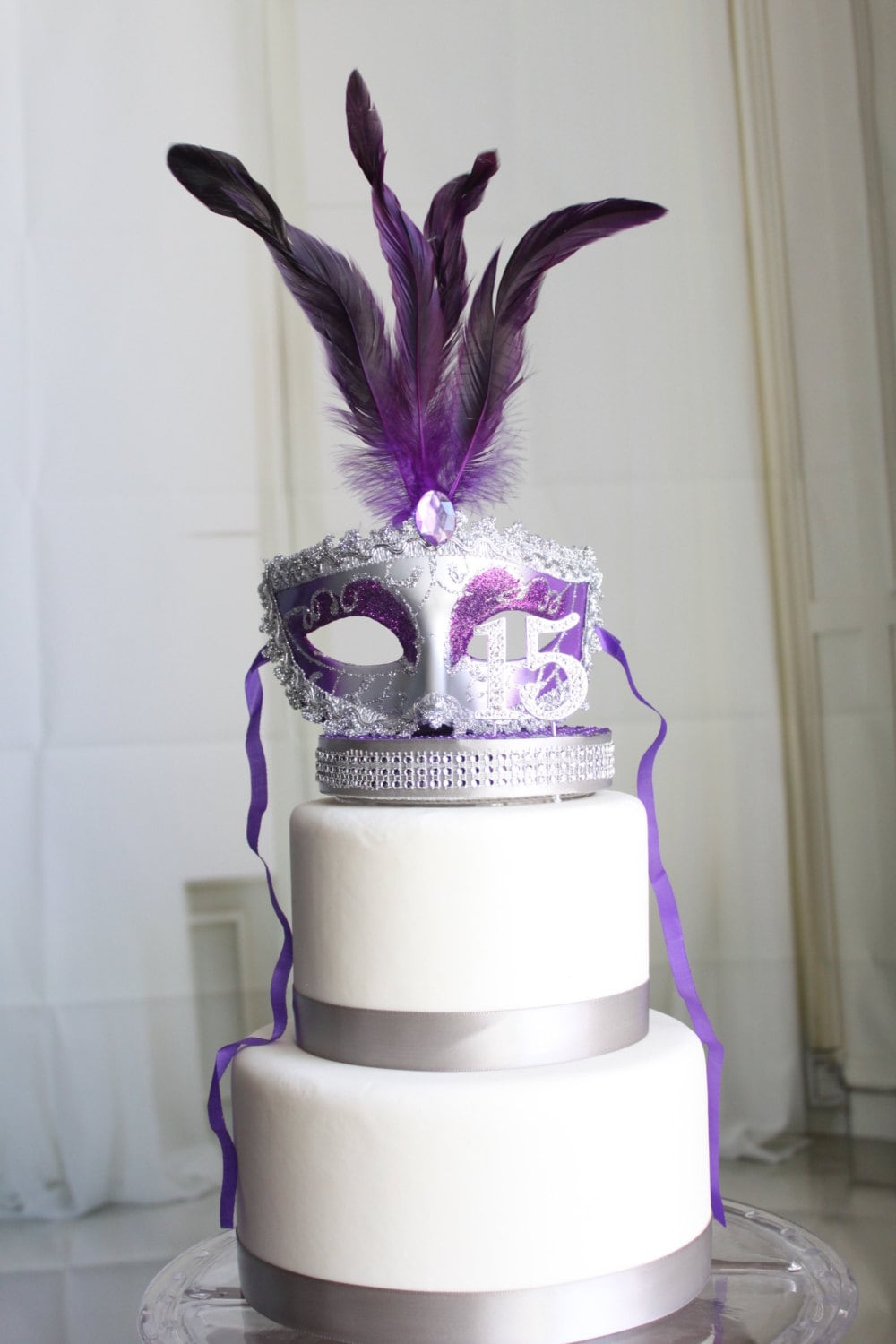 Masquerade Mask Cake Topper Purple and Silver