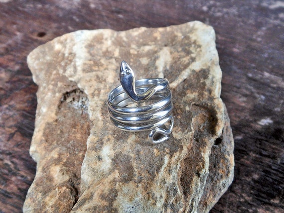 Unique Women Coiled Silver Snake RingsTriplet RingBypass