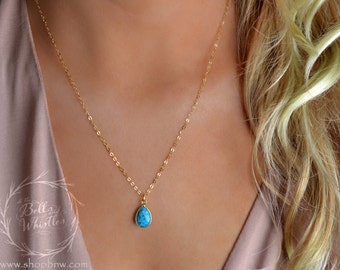 Delicate turquoise necklace, turquoise teardrop necklace, gemstone necklace, layering necklace, turquoise pendant necklace, gold necklace
