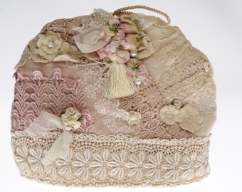 lace tea cosy. velvet and lace tea cosy. afternoon tea tea cosy.