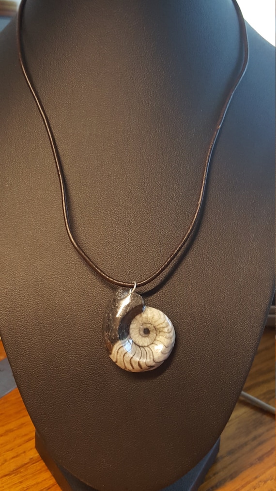 Ammonite Orthoceras Fossil Pendant with by MDEBRJewelryDesigns