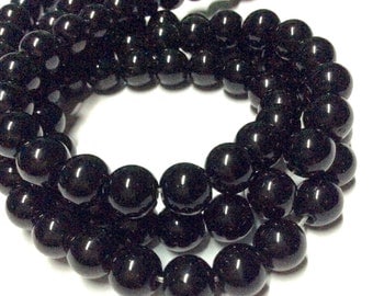 8mm Black Obsidian Gemstone Beads - 14inch Full strand - Round Gemstone Beads - Black Gemstone Beads