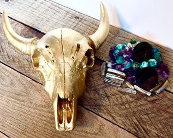 Gold Faux Cow Skull - Decorative Skulls - Bohemian Home Decor - Southwestern Decor - Gold Skull Decor - Faux Taxidermy - Boho Chic Wall Art