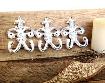 Set of 3 Wall Hooks - White Wall Decor - Key Hook - Shabby Chic Decor - French Country - Wall Hook Set - Key Holder - Wall Jewelry Organizer