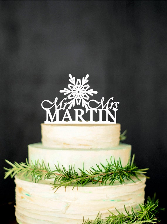 Wooden Mr Mrs Snowflake Cake Topper Rustic by WeddingRusticDeco