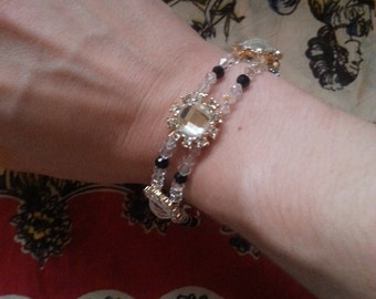 Black & Clear Swarovski Crystal Edwardian/Art Deco Starburst Bracelet