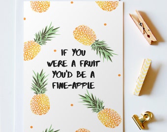 You'd Be A Fine-Apple Greeting Card, Long Distance Boyfriend Gift, Greeting Cards, Long Distance Relationship, Boyfriend Gift, LDR Cards