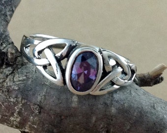 Amethyst Ring~Silver Celtic Amethyst Ring~Amethyst Celtic Knot Ring~Knotted Ring~February Birthstone~Birthstone Jewelry~Girlfriend Gift