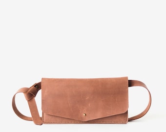 Belt bag leather brown, leather waist bag, leather waist pack, leather handmade belt bag, minimalist leather belt bag, belt pouch wallet