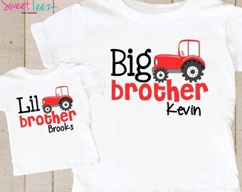 Big Brother Little Brother Shirt Set Red Tractor Sibling Personalized Big Brother Shirts bodysuit SET Farm Boys Shirt Set
