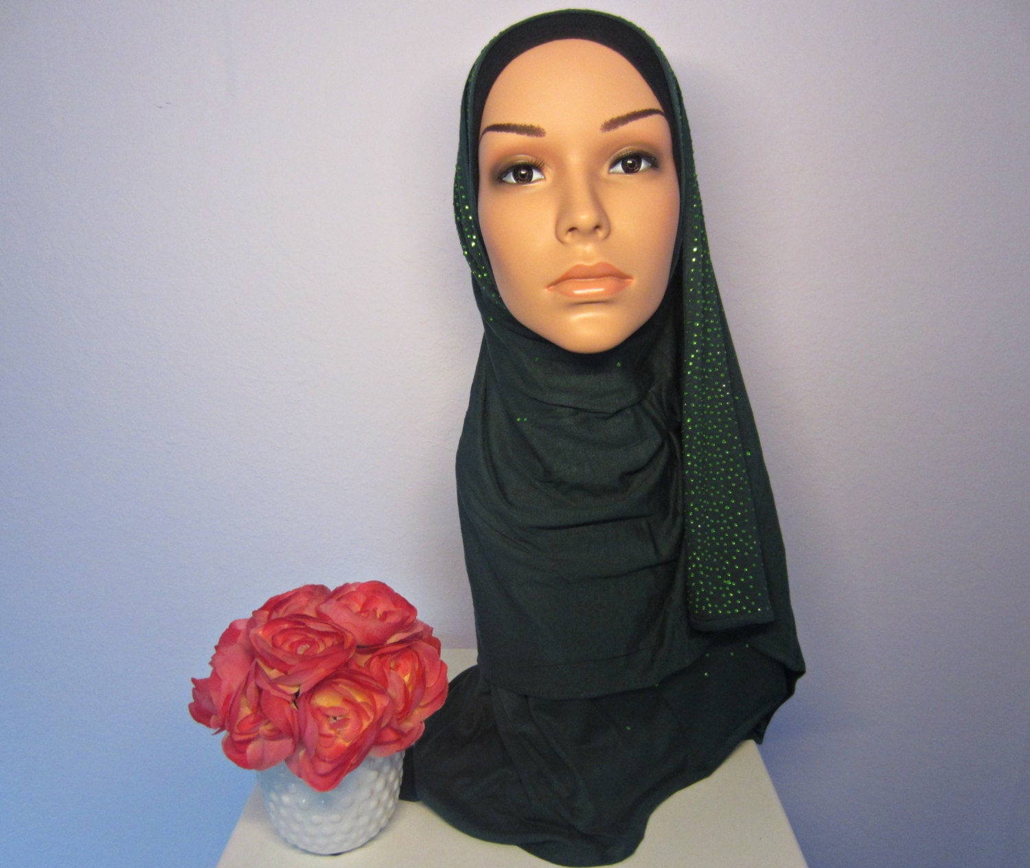 Rhinestone Green Jersey Muslim Hijab by EloquentHijabs on Etsy