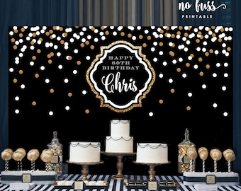 Black and Gold Backdrop | Adults Party Banner | Poster | Signage | Personalised | Printable ONLY | Birthday Backdrop