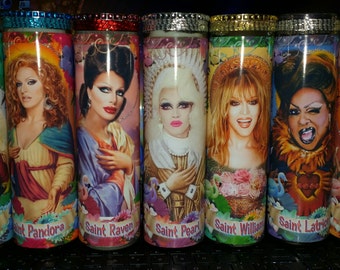 SALE! You PICK ANY 5 Candles - RuPaul Drag Race Drag Queens - Celebrity Saint Prayer Candles