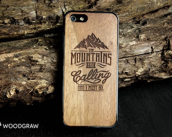 The Mountains Are Calling iphone case 6 7 wooden 5 men gift for him, groomsmen gift, husband gift, men gift