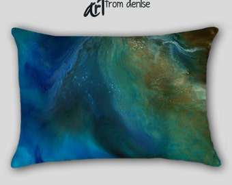 Blue & brown Lumbar pillow, Teal turquoise cobalt, Home decor Master Bedroom, Abstract art Pillow cover case throw, Toss Accent Sofa Cushion