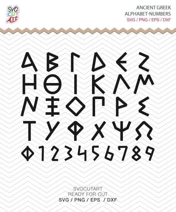 Download Ancient Greek Alphabet and Numbers font DXF SVG PNG eps Cricut