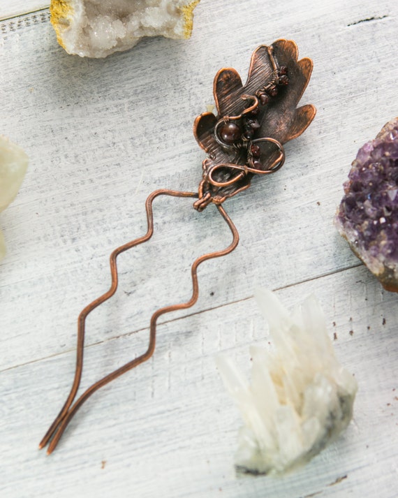 Copper Oak Leaf Hair pin Botanical rustic jewelry Oak Leaf