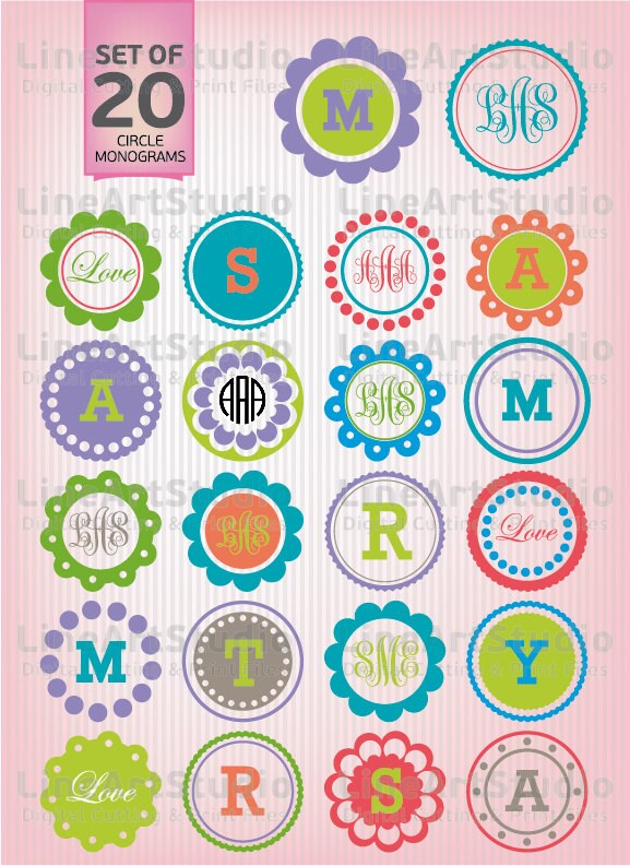 Download SVG Set Of 20 Monogram Circle Frames SVG Cut Files