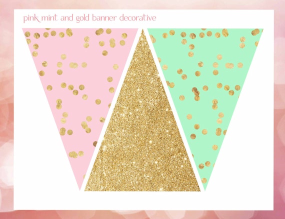 Pink Mint and Gold Banner Pink Mint and by DreamyPartyPrintable