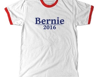 Bernie 2016 Ringer T-Shirt. Bernie Sanders for president 2016 Red Ringer Tee Shirt