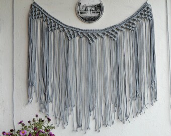 Large Macrame curtain Macrame wall hanging Macrame wall art Bohemian wall hanging Banner Boho Backdrop Macrame garland Grey Cotton cord