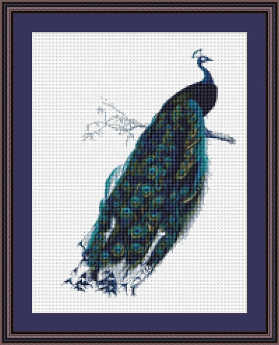 Blue Peacock Cross Stitch Pattern Instant by NeedleAndFloss