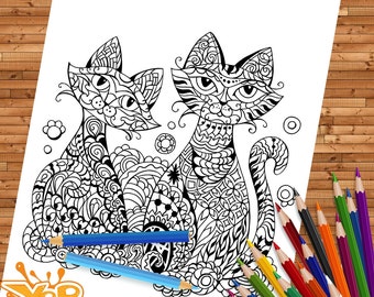 Cat coloring page | Etsy