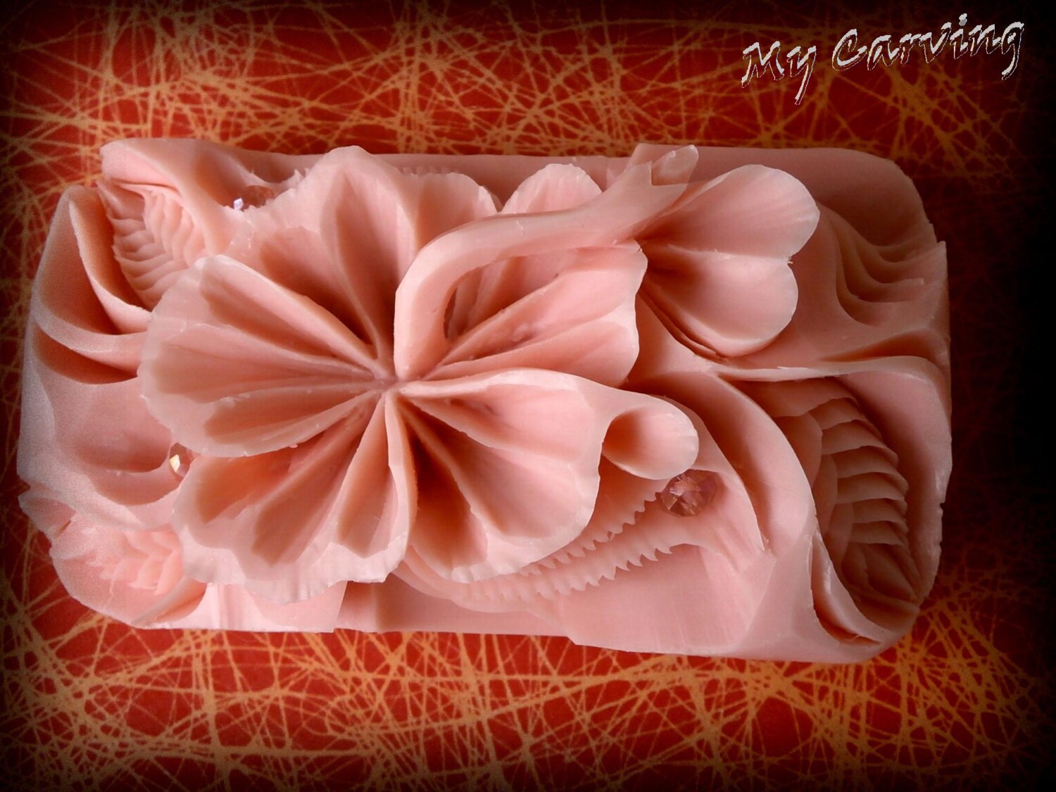 Carving soap thai carving bar soap pink hibiscus by ABCarving